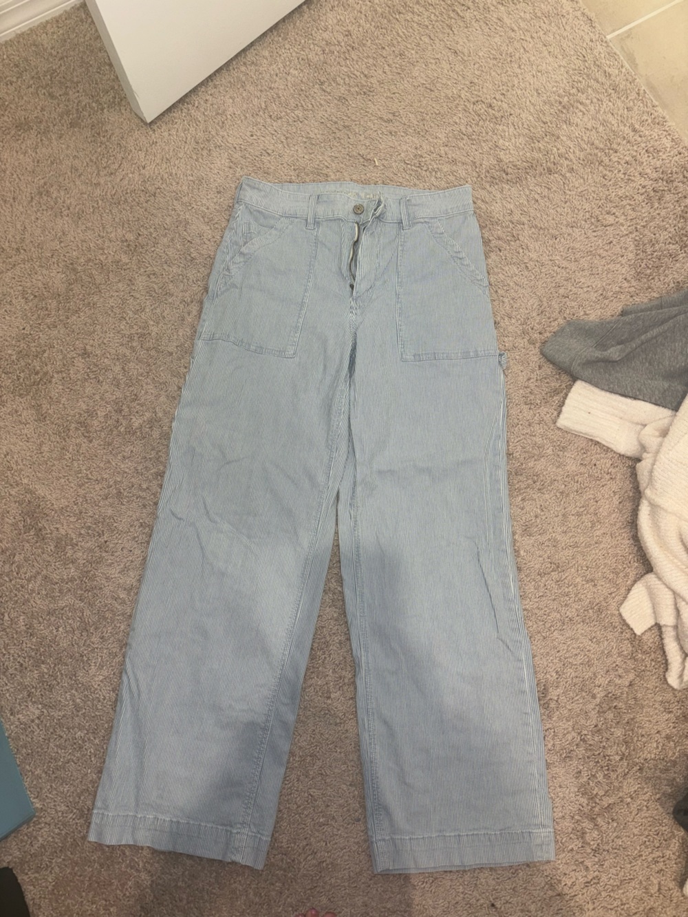 American eagle super high rise baggy wide leg pant - blue and white stripes